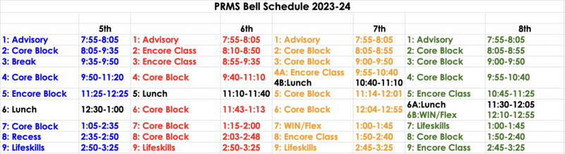23-24 Class Schedule